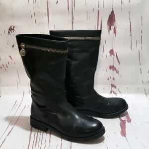 Coach Vinni Black Leather Midcalf Signature Logo Boots Women's Size 5.5